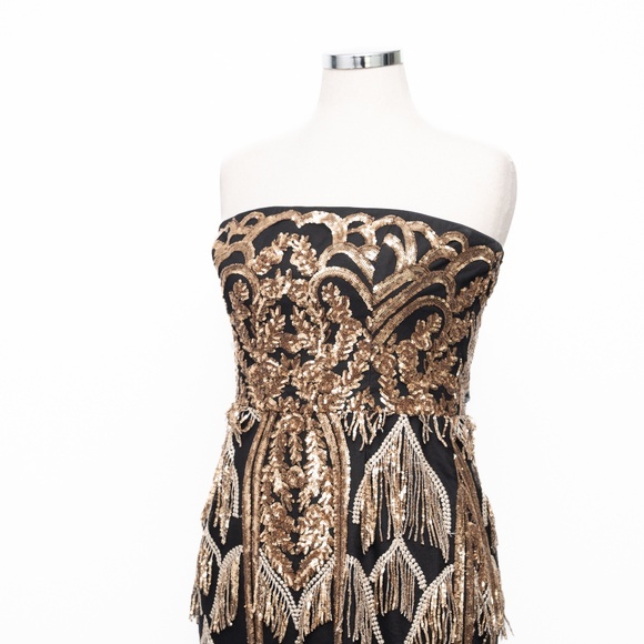 Dress the Population  - Viviana Strapless Sequin Fringe Midi Dress - Picture 9 of 12